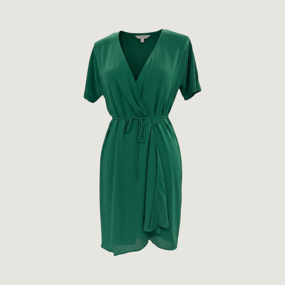 Aritzia Babaton Wrap Dress Womens XS Green Short Sleeve V-Neck Tie Waist